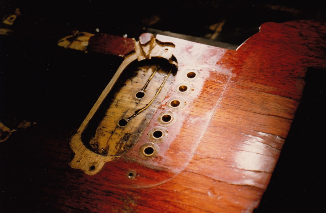 Bridge mounting brass inserts and original bridge pickup cavity