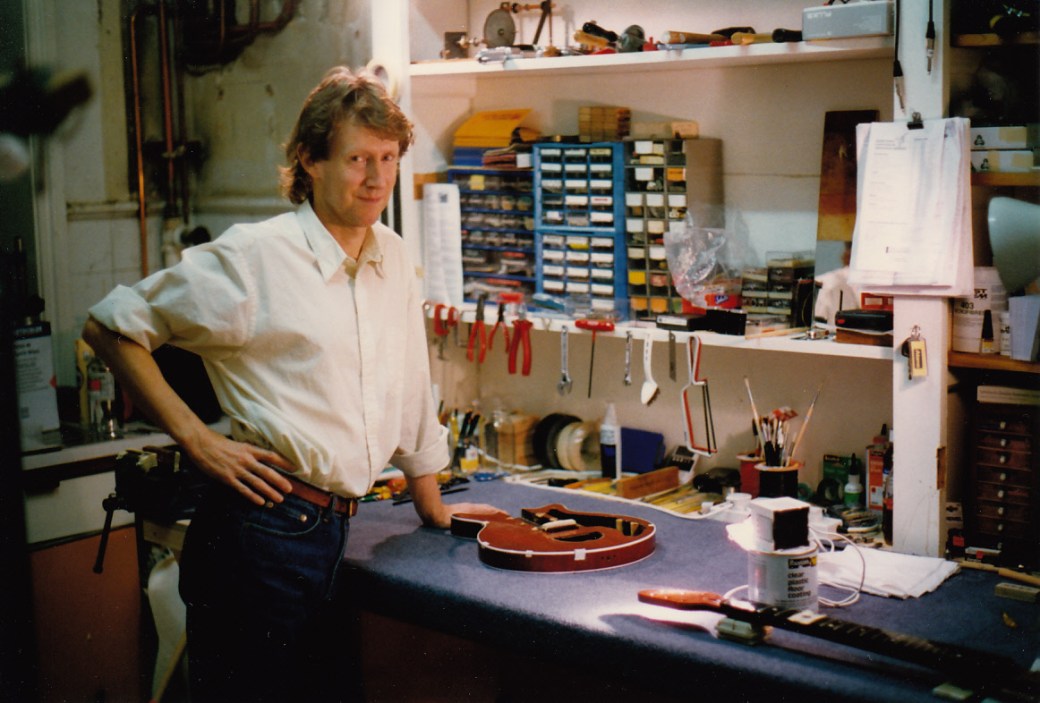 Greg Fryer and Red Special neck in 'the lab'...Bri you didn't take my photo when I was blinking did you??